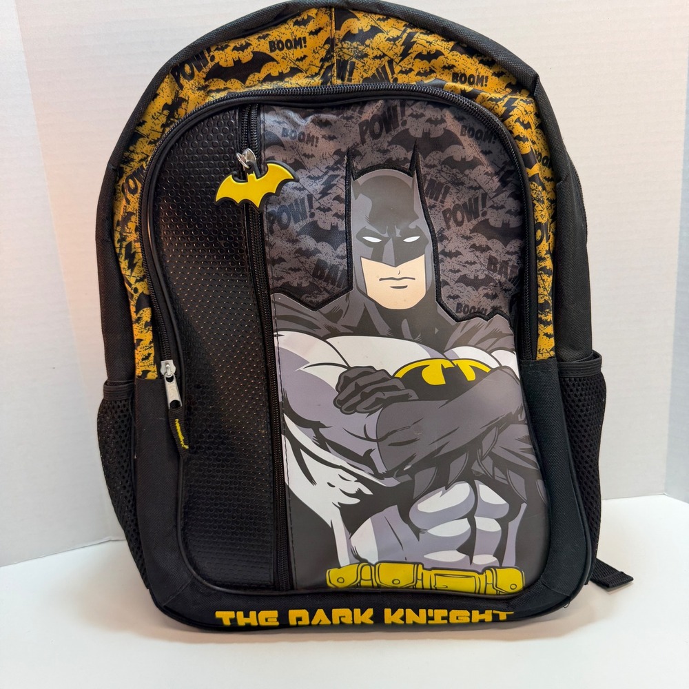 Kids Batman The Dark Knight Backpack Yellow Black Comic POW BOOM Adventure‎ Bag